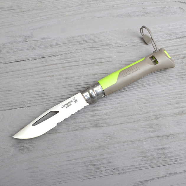 Нож складной Opinel №8 Outdoor полусеррейтор (длина: 190мм, лезвие: 85мм), зеленый/коричневый - изображение 2