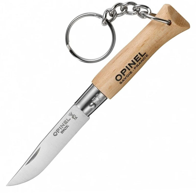 2 в 1 - ніж складаний + Opinel брелок Keychain №4 Inox (довжина: 120 мм, лезо: 50мм), дерево - зображення 1