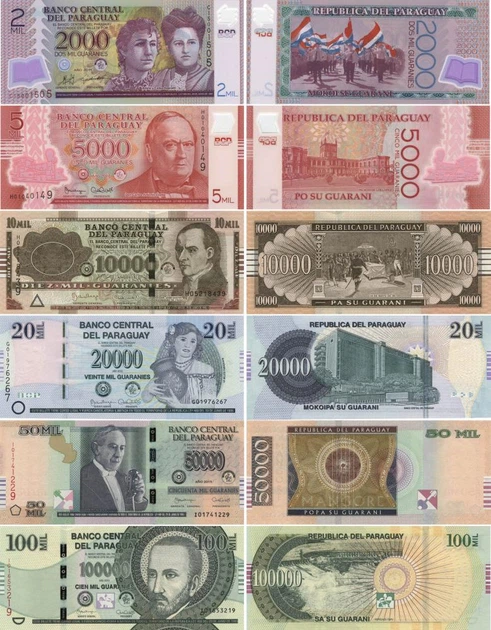 Набор банкнот Парагвай набор из 6 банкнот 2015-2016 UNC 2000, 5000, 10000, 20000, 50000, 100000 гуарани - Фото 1 Набор банкнот Парагвай набор из 6 банкнот 2015-2016 UNC 2000, 5000, 10000, 20000, 50000, 100000 гуарани - изображение 1