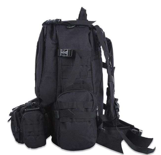 Рюкзак тактичний з підсумкими B08 чорний, 55 л - зображення 2