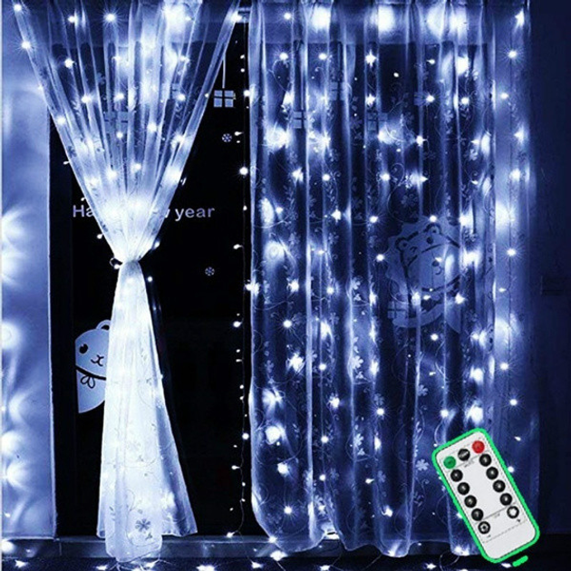Светодиодная гирлянда штора капля росы размер 3х3 метра 300 led c ...
