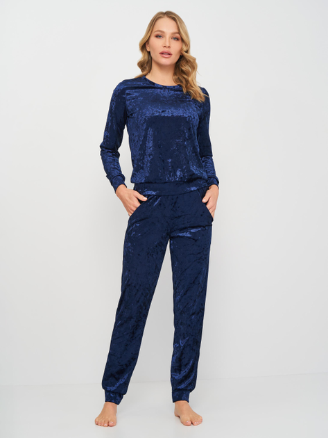 Акція на Піжама (світшот + штани) жіноча велюрова Martelle Lingerie M-309 велюр 40 (L) Темно-синя від Rozetka