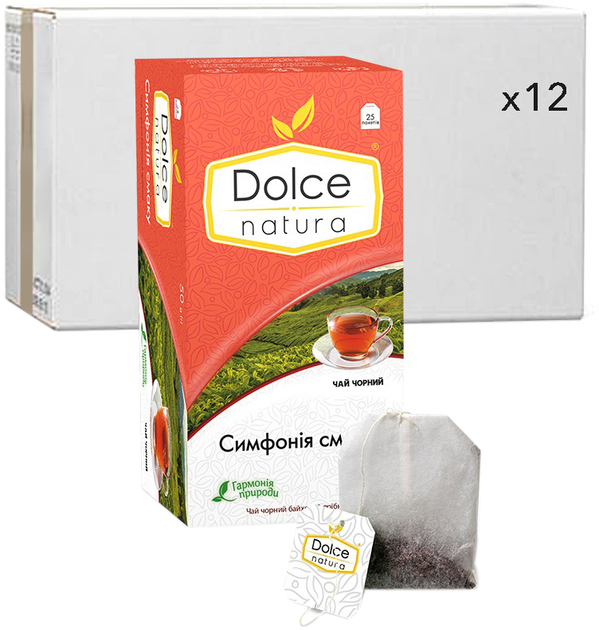 Акція на Упаковка чаю чорного байхового Dolce Natura Симфонія смаку 50 г (25 шт. х 2 г) х 12 пачок від Rozetka