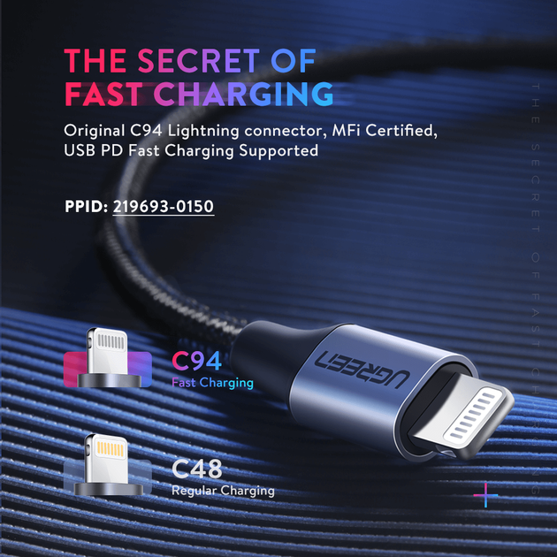 Кабель зарядный Ugreen MFi сертифицированный USB-C to Lightning 1М Black (60759) - изображение 3