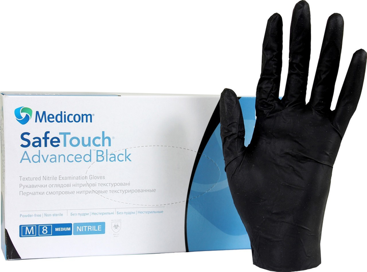 Перчатки нитриловые Medicom SafeTouch Black M черные 3,6 гр 100 шт (000133) - изображение 1