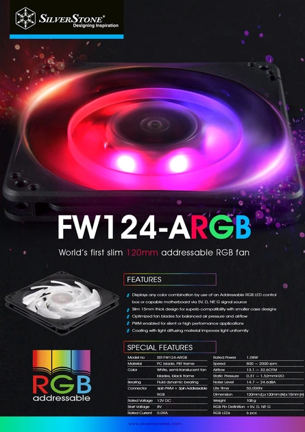 Вентилятор SilverStone Quiet Slim 120 мм ARGB (SST-FW124-ARGB) - зображення 11