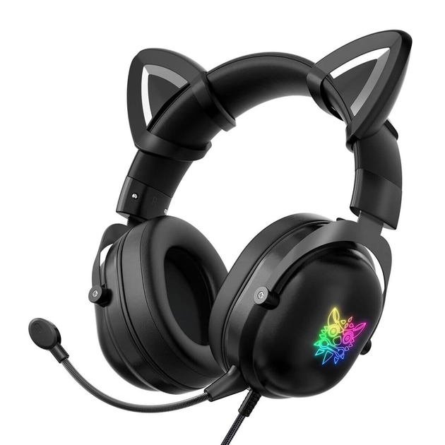 Ігрові навушники Onikuma K11 з мікрофоном і LED RGB підсвіткою котячі ...