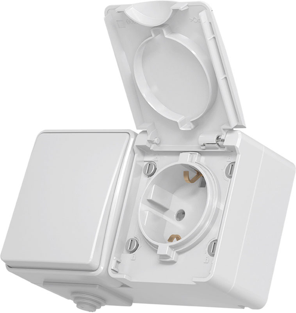 Розетка VIDEX BINERA IP65 наружная 1ая с заземлением и выключатель 1кл ...