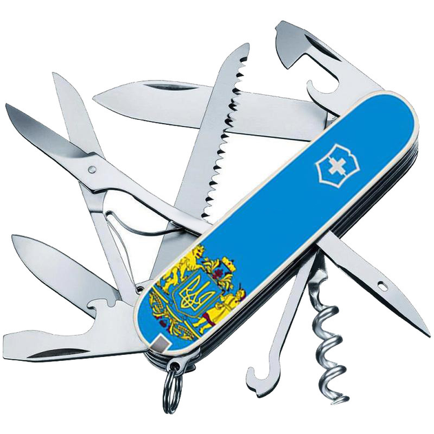 Ніж складний, мультитул Victorinox Huntsman Ukraine Герб (91мм, 15 функцій), біло-блакитний 1.3713.7R6 - зображення 1