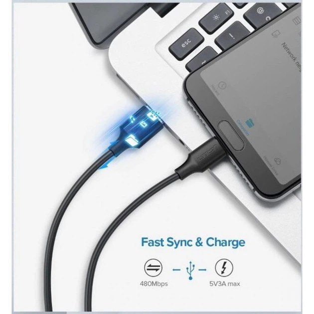 Дата кабель USB 2.0 AM to Type-C 1.0m US287 Black Ugreen (60116) - изображение 3
