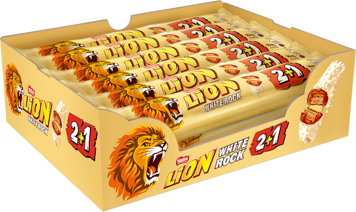 Акція на Упаковка батончиків Lion Nestle White Rock 2+1 90 г х 24 шт від Rozetka