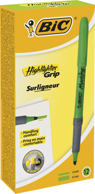 Текстовый маркер Bic Highlighter Grip, 1,6-3,5мм, зеленый - изображение 3