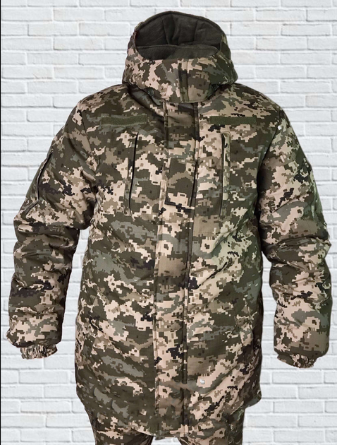 Куртка зимняя до -20 Mavens "Пиксель ВСУ", с липучками для шевронов, куртка бушлат для охоты и рыбалки, размер 48 - изображение 1