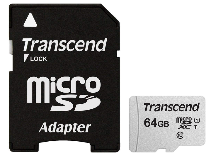 Карта пам'яті Transcend microSDXC 64GB UHS-I U1 (TS64GUSD300S-A) + SD адаптер (6412860) - изображение 1