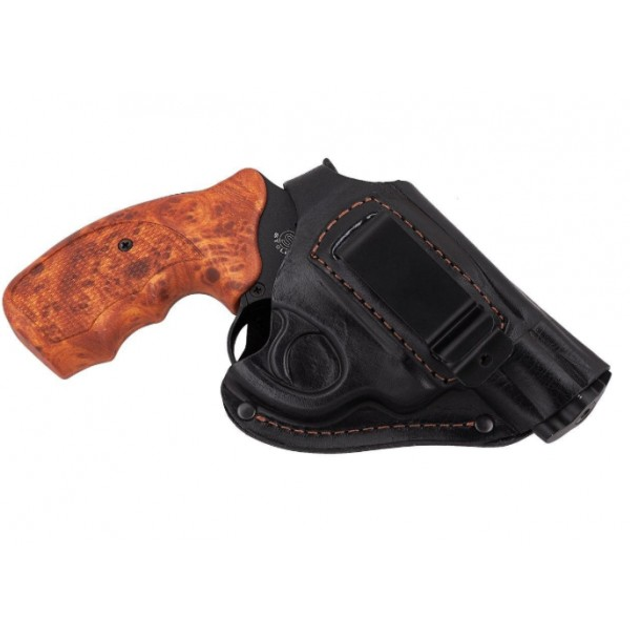 Кобура Револьвер 2,5 поясная + скрытого внутрибрючного ношения формованная с клипсой (кожа, черная) - изображение 1