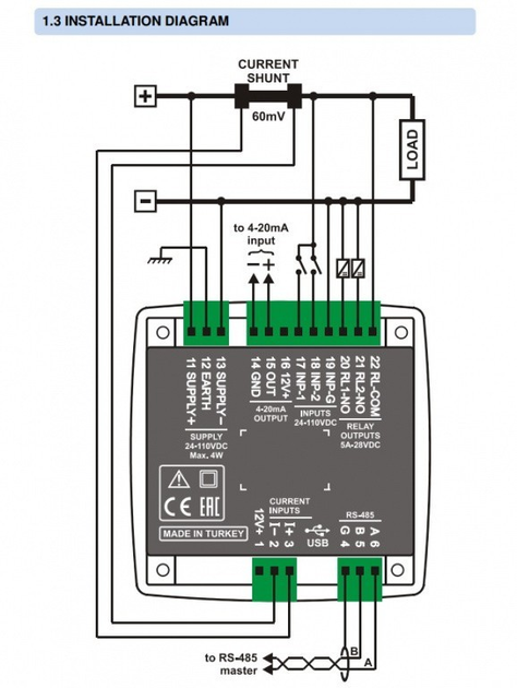 Анализатор сети постоянного тока DATAKOM DKM-250 DC, 96x96mm, RS-485 ...