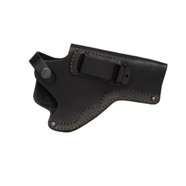 Кобура для Револьвера 4" поясная + скрытого внутрибрючного ношения с клипсой не формованная (кожаная, чёрная)97479 - изображение 2