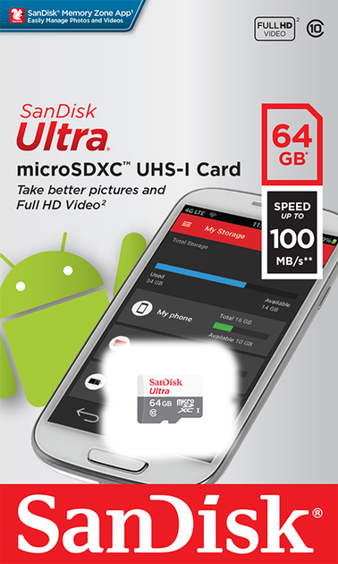 Карта памяти SanDisk microSDXC Ultra 64GB Class 10 UHS-I (SDSQUNR-064G-GN3MN) - изображение 2
