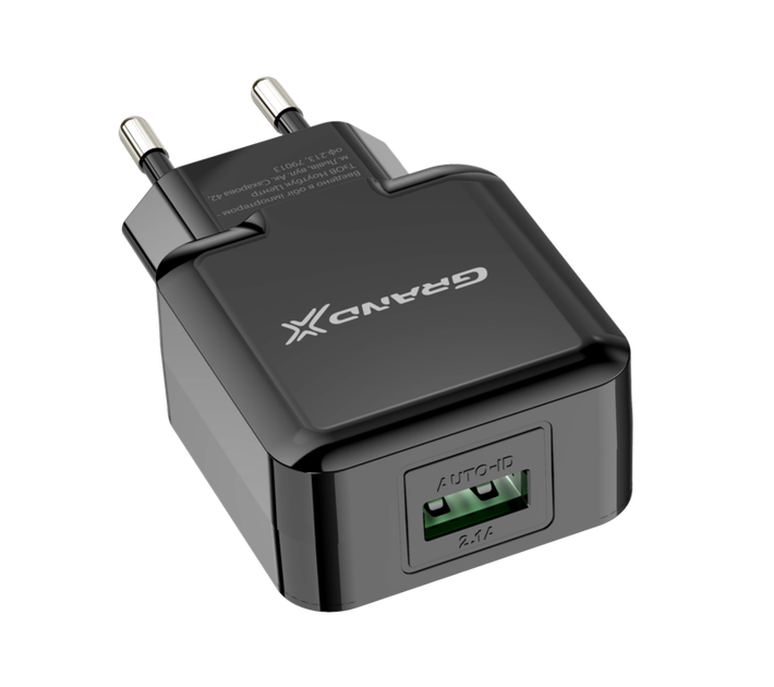 Зарядний пристрій Grand-X USB 2.1A Black (CH-03B) - зображення 2