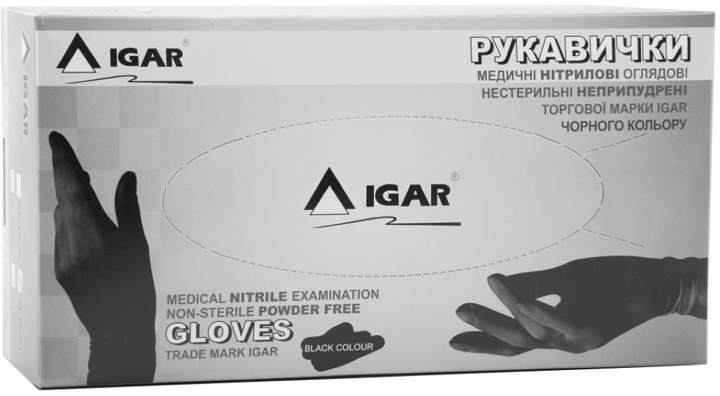 Рукавиці медичні Igar нітрильні нестерильні неопудрені чорного кольору розмір M 100 пар (820017609135) - зображення 1