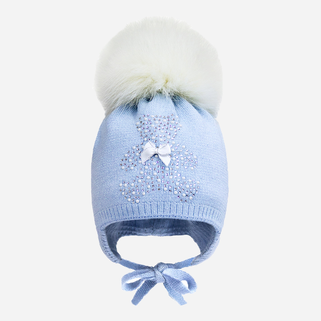 Акція на Дитяча зимова шапка в'язана на зав'язках з помпоном для дівчинки David's Star 17255 42 см Блакитна від Rozetka