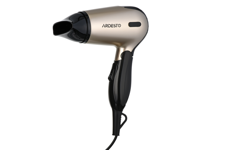 Фен Ardesto HD-503T дорожный/1200 Вт/складная ручка/2 скорости/2 темпер. режима/золотисто-черный (HD-503T) - изображение 1