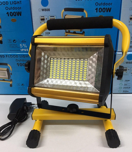 Прожектор фонарь LED W808 100 W светодиодный от сети и от аккумуляторных батарей - изображение 5