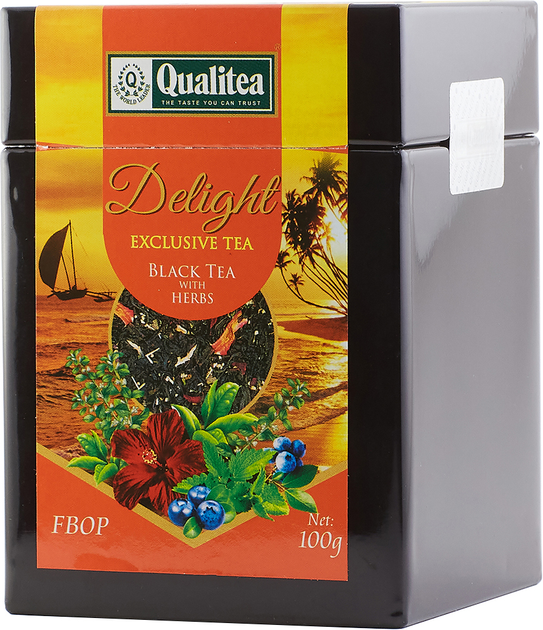 Акція на Чорний чай Qualitea Delight середньолистовий з травами, пелюстками гібіскусу й ароматом чорниці 100 г від Rozetka