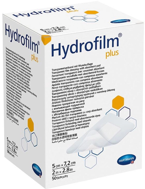 Повязка пленочная прозрачная с абсорбирующей подушечкой Hartmann Hydrofilm Plus 5 см х 7.2 см 50 шт (6857711) - изображение 1