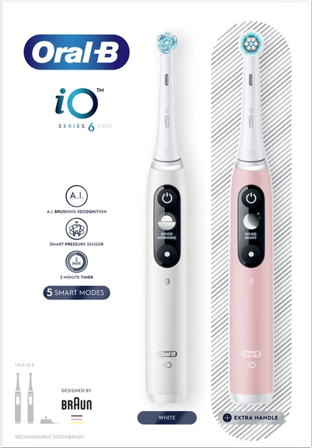 Zestaw szczoteczek elektrycznych Oral-B iO6 Duo Pack White/Pink (4210201381877) - Zdjęcie 2 Zestaw szczoteczek elektrycznych Oral-B iO6 Duo Pack White/Pink (4210201381877) - obraz 2