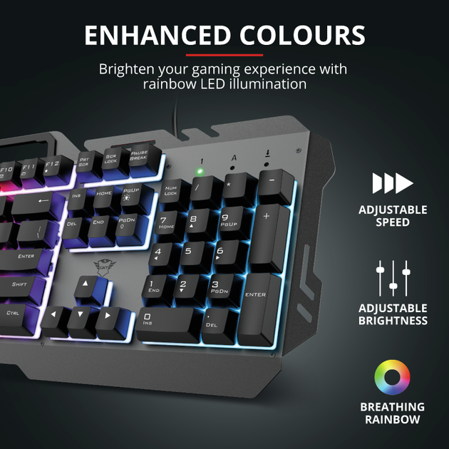 Ігрова клавіатура Trust GXT 853 Esca Metal Rainbow Gaming Keyboard (23796) - зображення 5