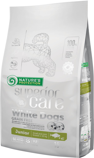 Сухой беззерновой корм для собак юниоров Nature's Protection Superior Care White Dogs Grain Free Junior Small and Mini Breeds 10 кг (NPSC45830) (4771317458308) - изображение 1