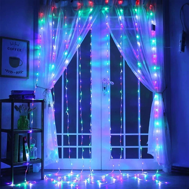 Светодиодная гирлянда штора X-mas Lights 2.5*2.5 метра занавес 240LED Multicolor - Фото 3 Светодиодная гирлянда штора X-mas Lights 2.5*2.5 метра занавес 240LED Multicolor - изображение 3