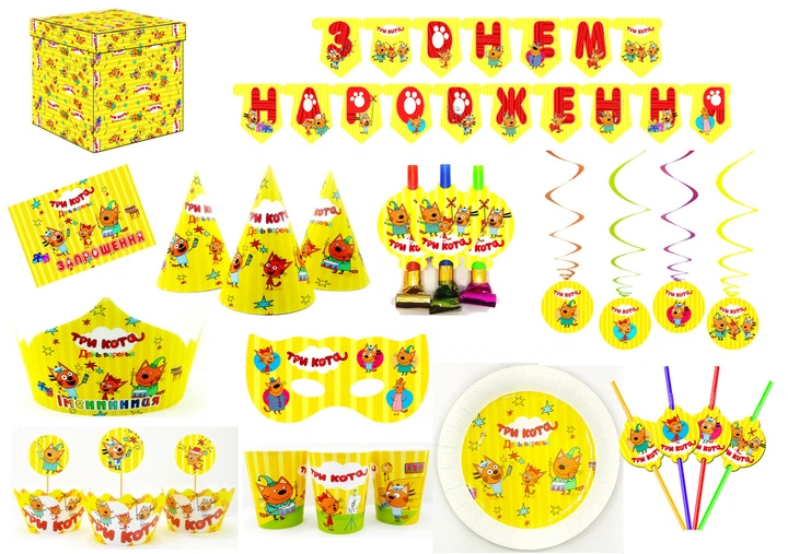 Сімейка котів - Набір прикрас на 12 осіб (132 елементів декору) - Фото 1 Сімейка котів - Набір прикрас на 12 осіб (132 елементів декору) - зображення 1