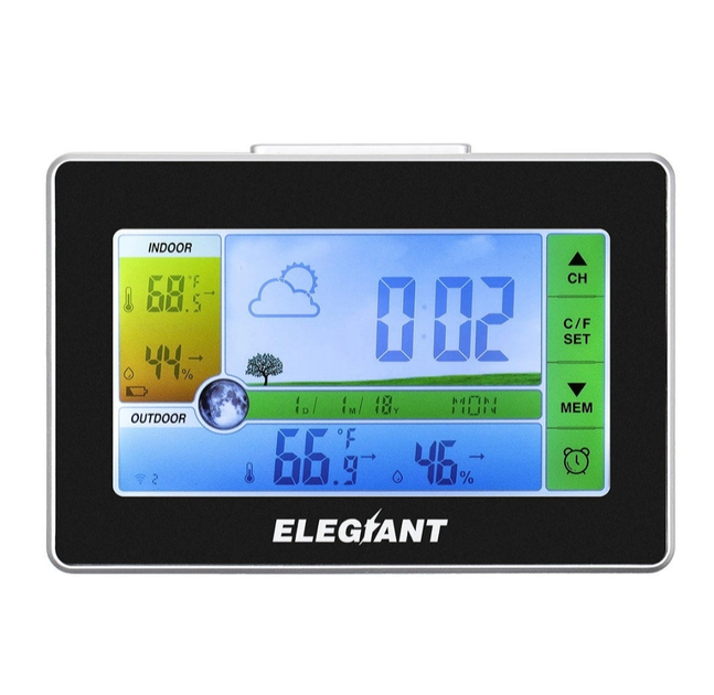 Метеостанция ELEGIANT EOX-9908 гигрометр/термометр сенсорный дисплей с подсветкой и беспроводным внешним датчиком - изображение 2
