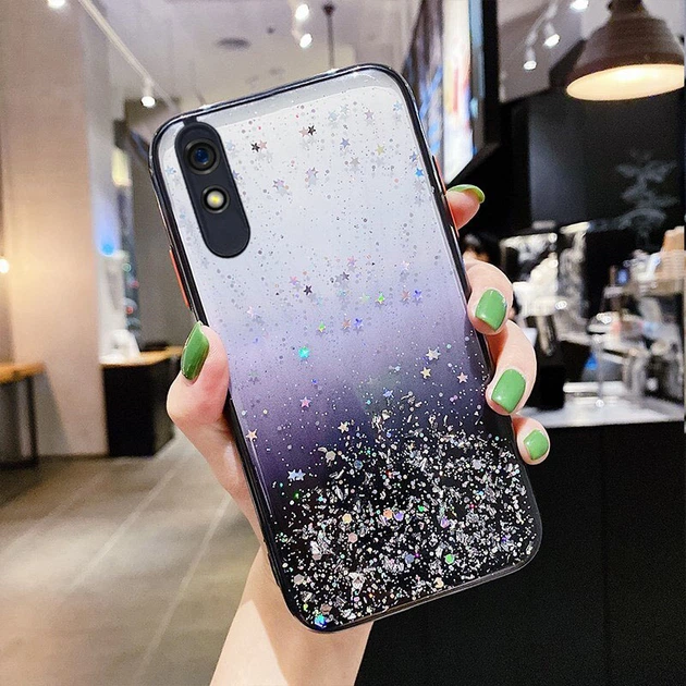 Чехол Stardust с цветными бортиками для Xiaomi Redmi 9a Черный - Фото 1 Чехол Stardust с цветными бортиками для Xiaomi Redmi 9a Черный - изображение 1