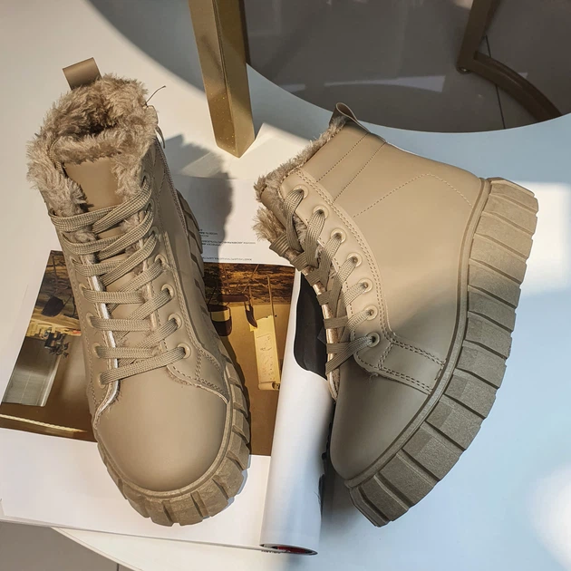 Женские зимние ботинки бежевые на платформе и шнуровке Fashion 38, A309б - изображение 9