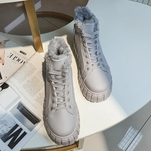 Женские зимние ботинки светло-серые на платформе и шнуровке Fashion 40, A312 свс - изображение 9