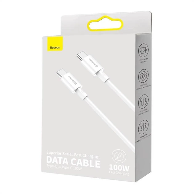 Кабель Type-C на Type-C BASEUS Superior Series Fast Charging Data Cable (2M, 5A, 100W). White - изображение 6