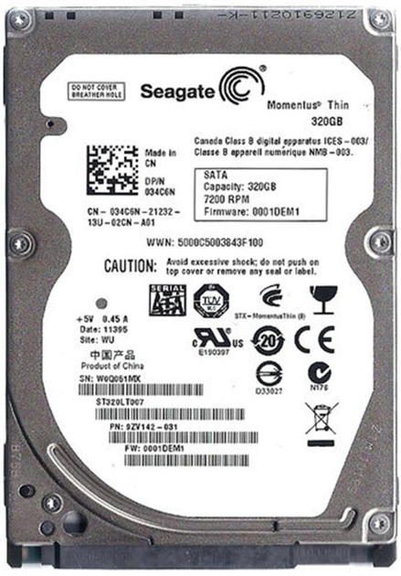 Накопитель HDD 2.5" SATA 320GB Seagate Momentus Thin 7200rpm 16MB ...