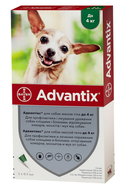 Адвантикс - средство от блох и клещей для собак до 4 кг ADVANTIX 1 ...