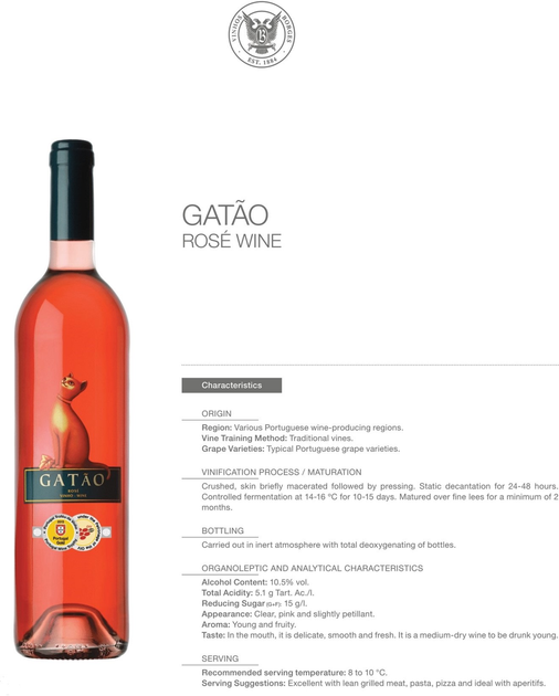 Вино Gatao Vinho Verde DOC розовое полусухое 0.75 л 10.5% ...