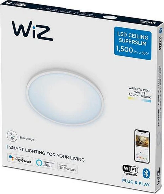 Стельовий світильник WiZ SuperSlim Ceiling 16 W 2700-6500 K Wi-Fi білий (8719514338012) - зображення 5