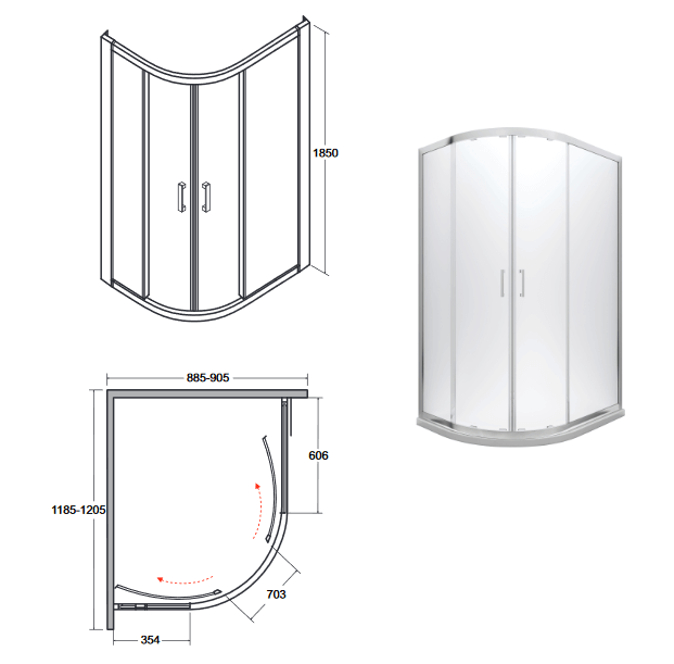 Душова кабіна Besco Modern 120x90x185, прозрачне стекло (MA-120-90-C) - зображення 2