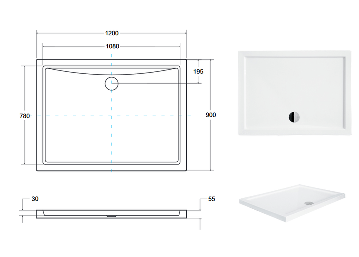 Душовий прямокутний піддон Besco Alpina SlimLine 120x90 см (BAA-129-P) - изображение 3