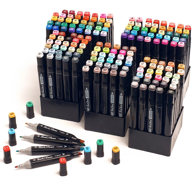 Набор двусторонних маркеров для скетчинга на спиртовой основе 204 шт. Разноцветные (T204-BL) - изображение 3