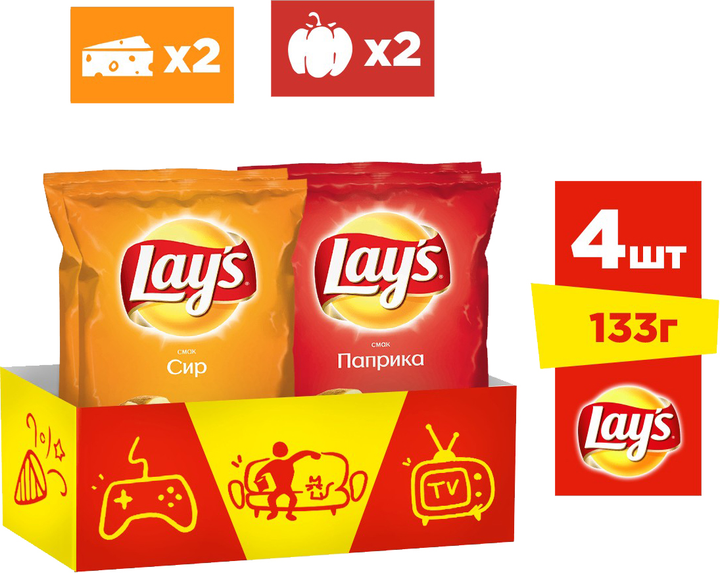 Упаковка-микс чипсов Lay's 2 вкуса 133 г х 4 шт (4823063120715 ...
