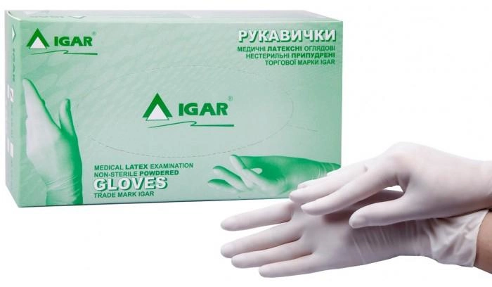 Перчатки одноразовые Igar латексные смотровые нестерильные опудренные размер L 50 пар (408217605014) 