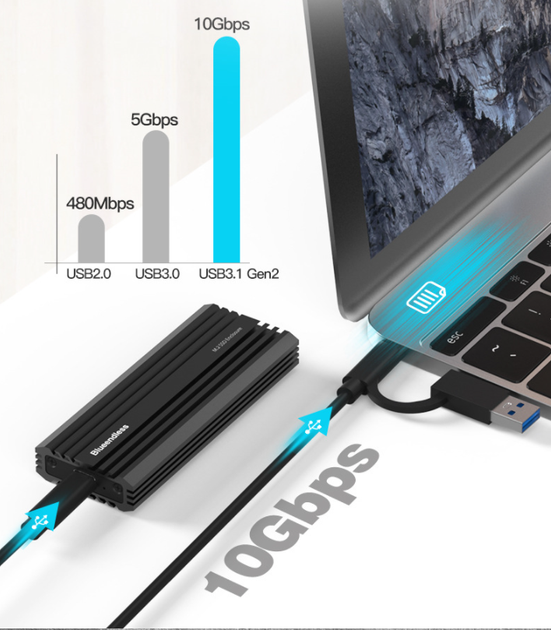 Внешний карман Blueendless 2807SN для M.2 SSD NVMe (PCIe) / NGFF (Sata) Type-C USB 3.1 Gen 2 - изображение 4