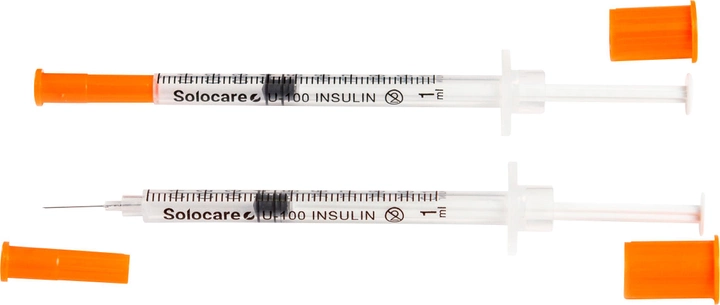 Шприц инъекционный трехкомпонентный инсулиновый одноразовый стерильный Solocare U-100 1 мл с интегрированной иглой 30G 0.3x13 мм 100 шт (Н359063) - изображение 2